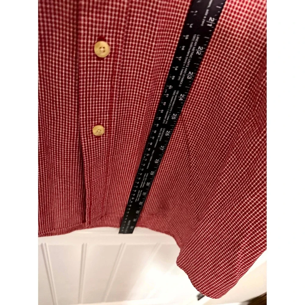 Eddie Bauer Button Down Shirt Mens XL Tall Red Gingham Check Cotton Long Sleeve